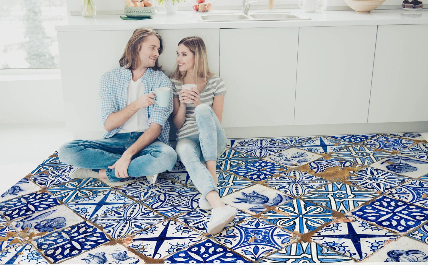 Tappeto Digital Chenille Azulejo C-3725 - LONORA